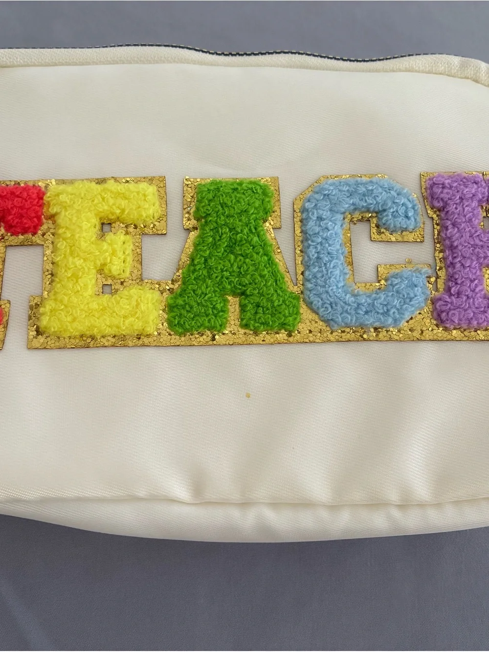 Cream 'TEACH' Patch Crossbody Bag